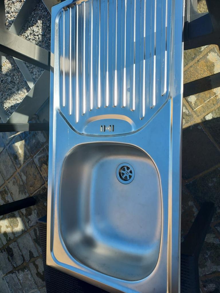 Évier en inox complet 43 cm par 86 cm, très bon état, Maison & Meubles, Enlèvement