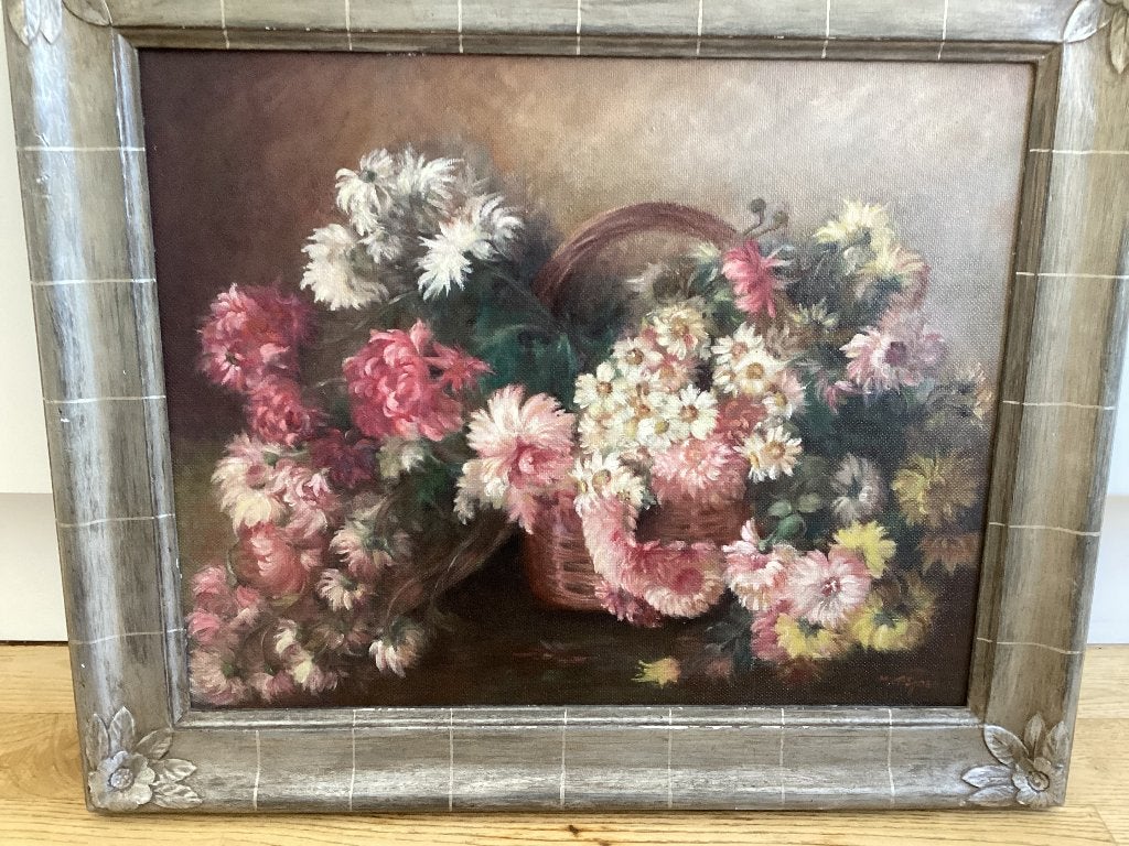 Peinture nature morte Les fleurs. signé M. T'SJoen. 179/FB., Enlèvement, Fleurs, Panneau