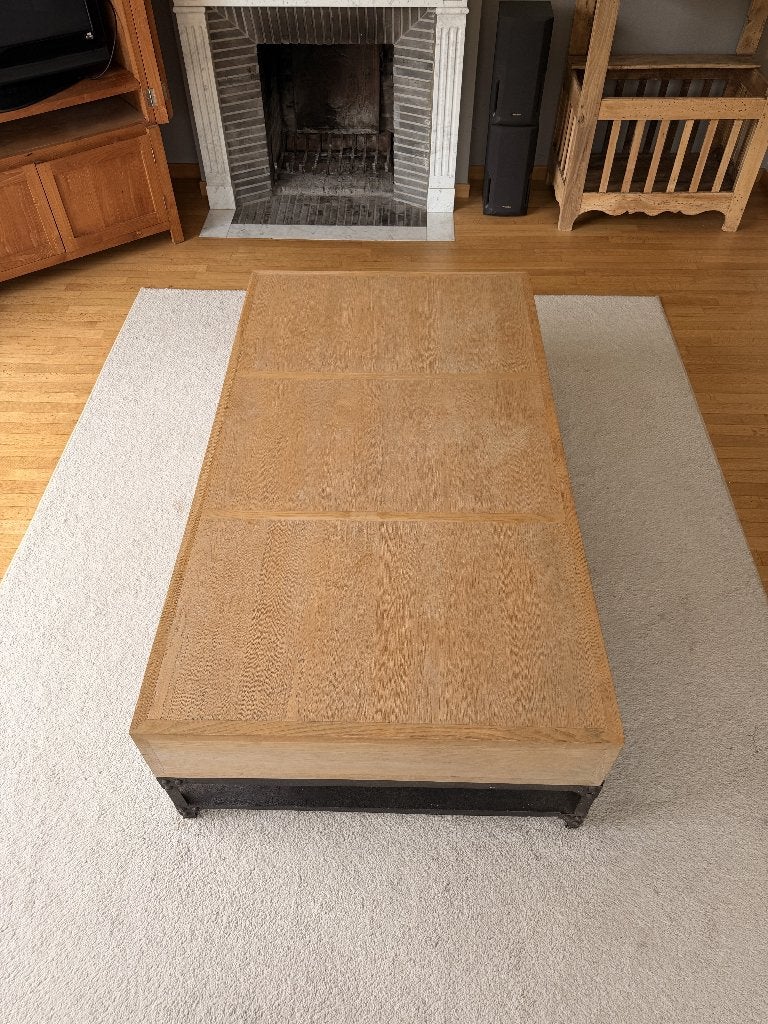 Grande table basse en bois style industriel avec tiroirs, Enlèvement, Comme neuf, Rectangulaire, Chêne