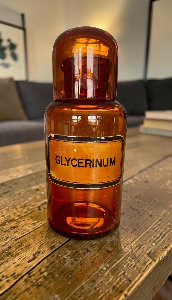 Flacon d’apothicaire GLYCERINUM avec bec verseur et gobelet, Enlèvement ou Envoi