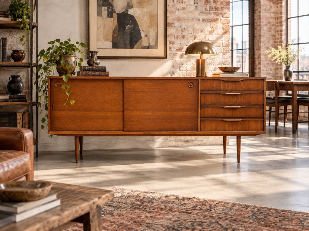 vintage mid century dressoir in warm teak / retro lage kast, Ophalen
