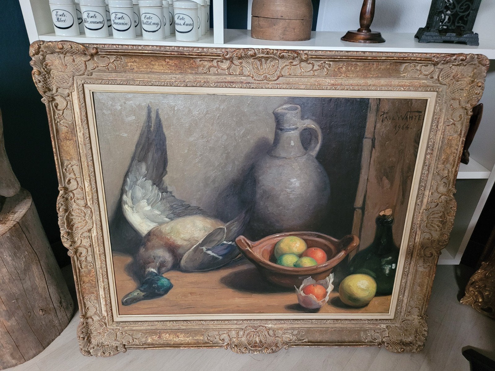 Zeer groot ingelijst canvas, gesigneerd en gedateerd door Pa, Ophalen, Doek