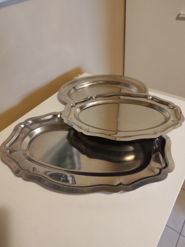 Verschillende serveerschotels (inox & glas), Huis en Inrichting, Ophalen, Overige materialen, Gebruikt, Schaal of Schalen
