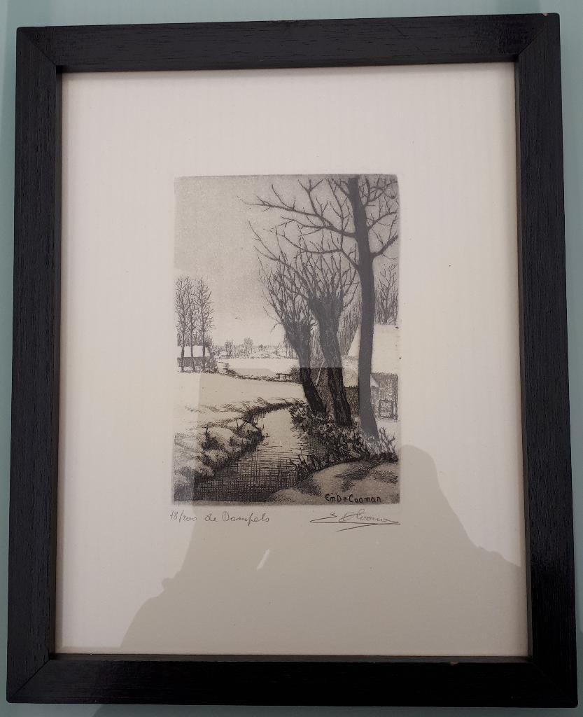 Ets van Emiel De Cooman, Antiek en Kunst, Kunst | Etsen en Gravures, Ophalen, 26 cm, Landschap, 32 cm