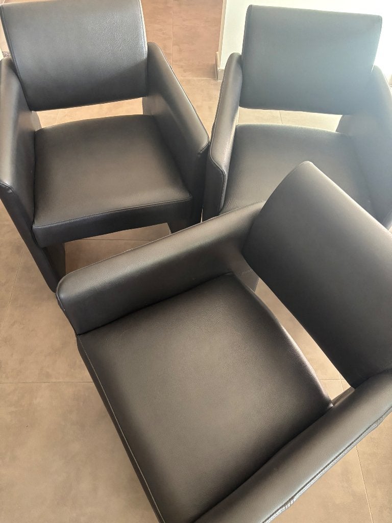 6 zwarte leren stoelen, Huis en Inrichting, Stoelen, Ophalen, Gebruikt, Zwart, Leer