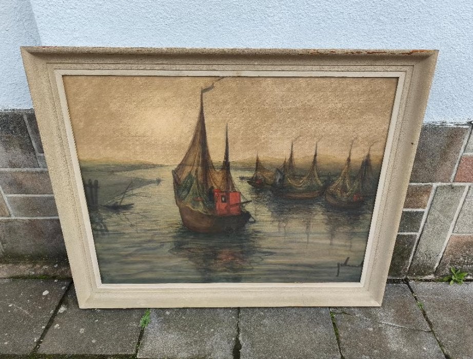 Aquarelle marine signe Théo idserda, Antiek en Kunst, Ophalen, Aquarel