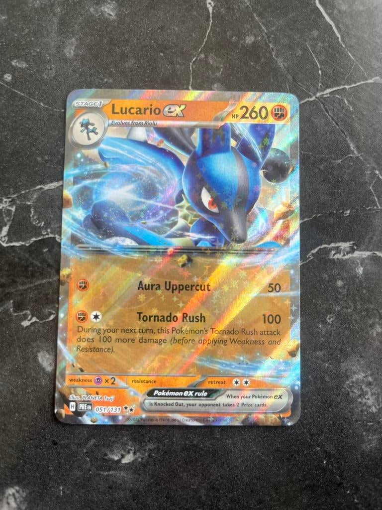 Lucario Ex 051/131 Pokémon Prismatic Evolutions, Ophalen of Verzenden, Zo goed als nieuw