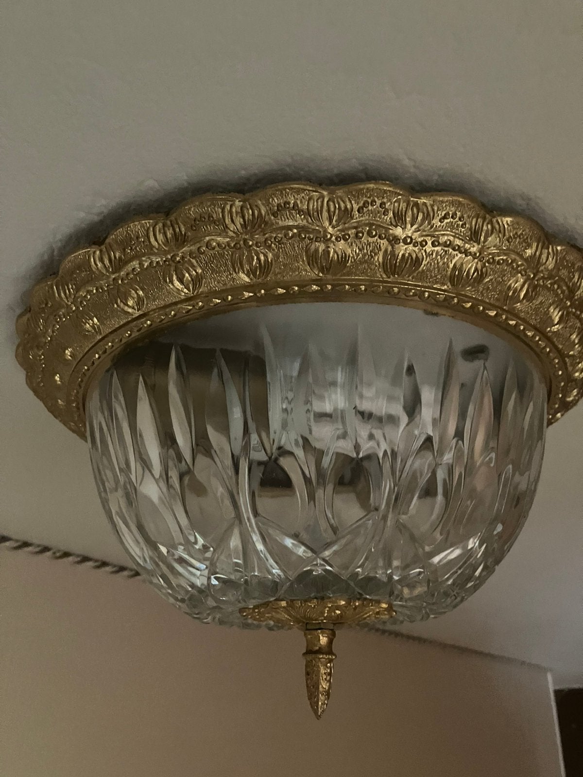 Art Deco Plafonnière – Messing met Schelpmotief kristalglas, Antiek en Kunst, Ophalen of Verzenden