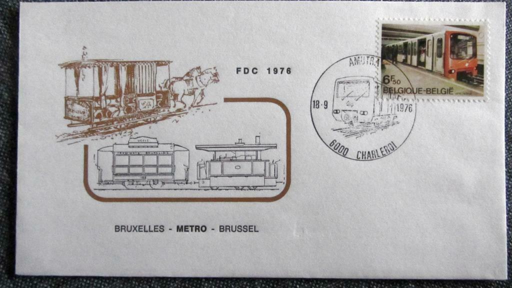 FDC-VERVOERMIDDELEN-TRAM-TREIN-AUTO-KOETS-FIETS- BELGIË, Enlèvement ou Envoi, Affranchi, Trains