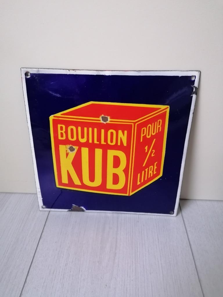 Origineel reclamebord emaille bouillon KUB 1937 - deurpostje, Ophalen of Verzenden, Gebruikt, Reclamebord