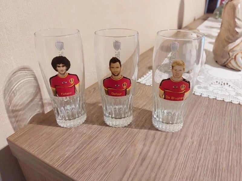 3 Bierglazen / Jupiler / Rode Duivels / WK 2018, Ophalen of Verzenden, Zo goed als nieuw, Bierglas