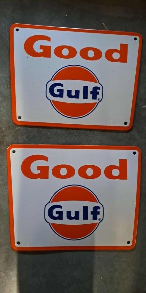 Good gulf en Gulf no nox emaillen benzinepomp borden vintage, Verzamelen, Ophalen of Verzenden, Gebruikt, Reclamebord