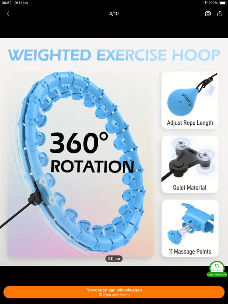 Hula hoop de fitness avec poids, ajustable à la taille, Enlèvement, Avec poids, Cerceau