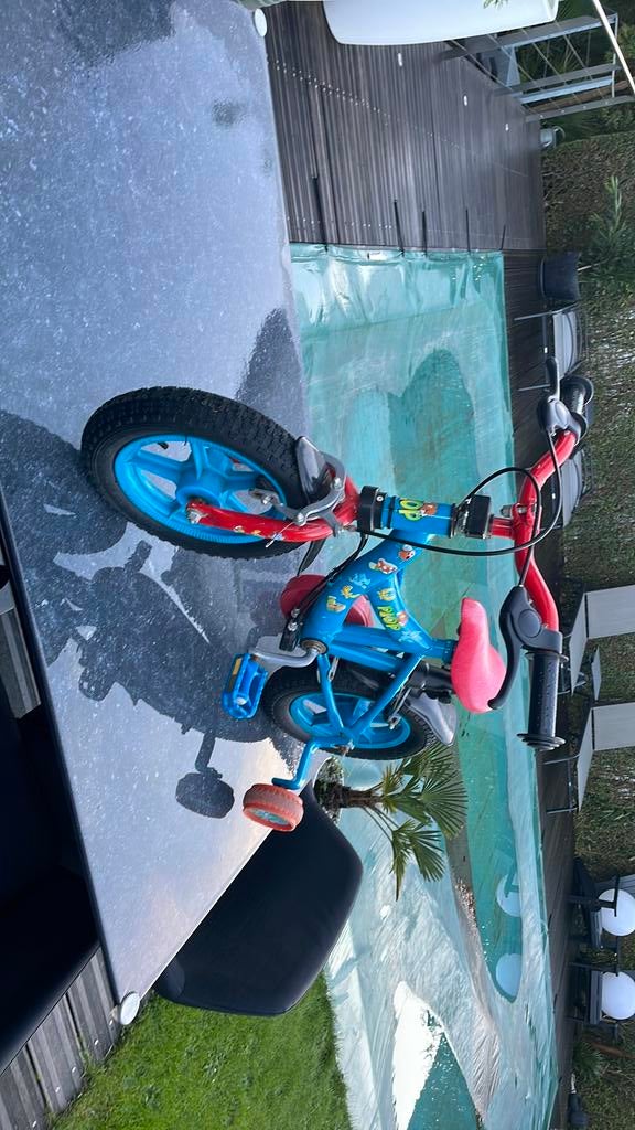 Petit velo enfant bleu, Ophalen, Zijwieltjes, Gebruikt, Minder dan 16 inch