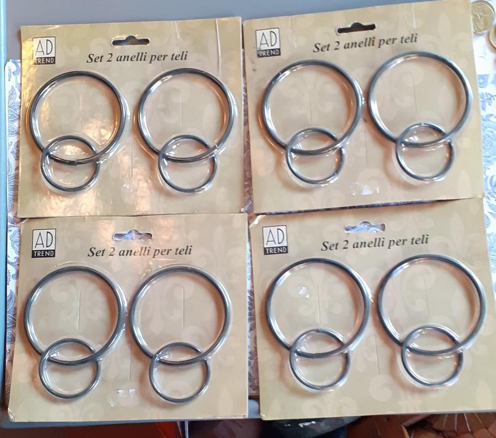 Lot de 8 doubles anneaux en métal pour rideau tenture neuf, Neuf