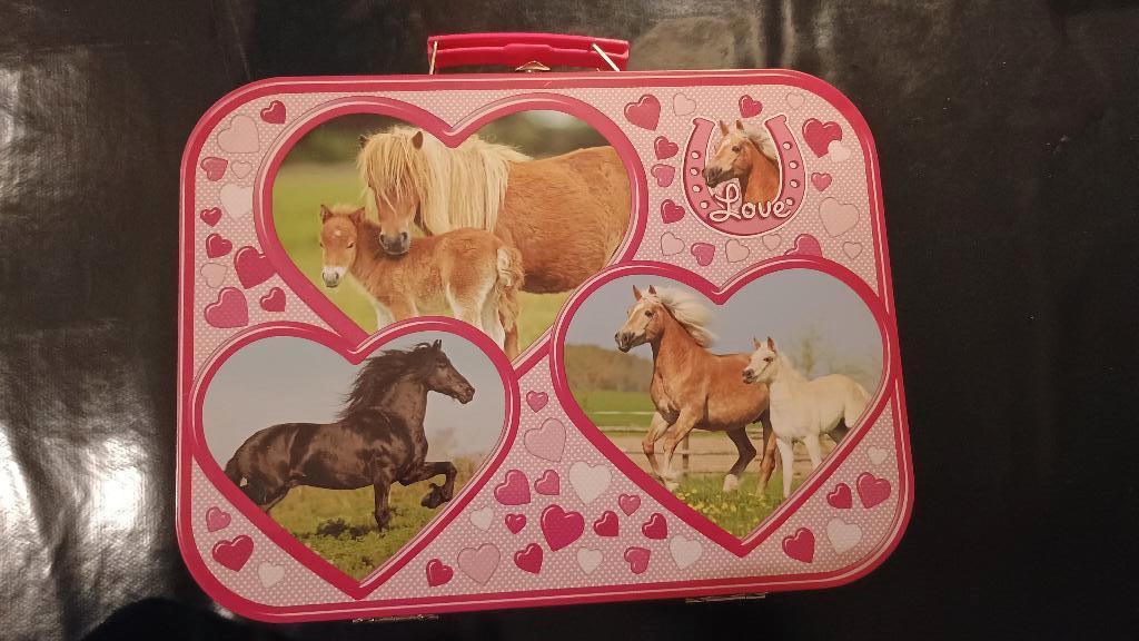 Valise en métal avec 4 puzzles chevaux., Enfants & Bébés, Enlèvement, Comme neuf