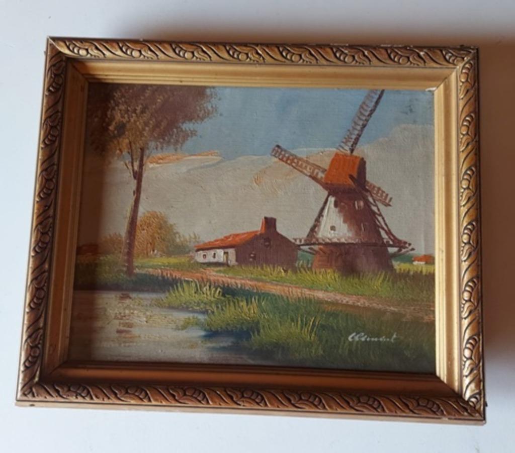 schilderij ingekaderd - landschap met windmolen, Ophalen