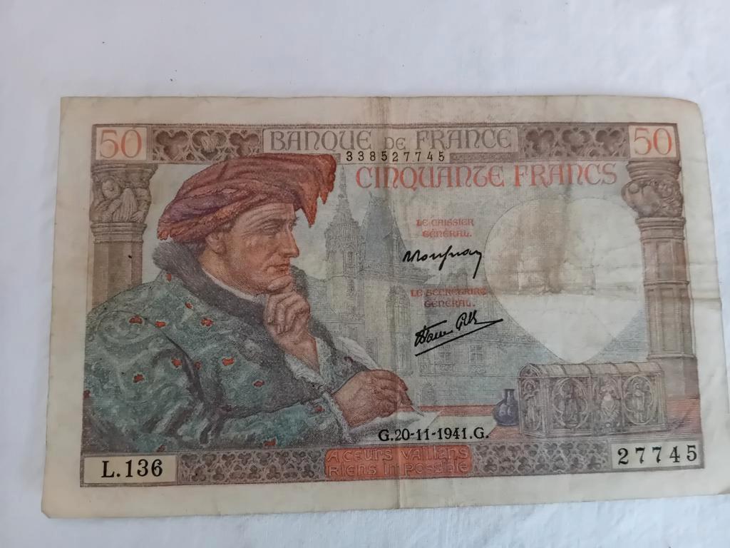 Bankbiljet, Frankrijk, 50 Francs 1941, Ophalen of Verzenden, Frankrijk, Los biljet