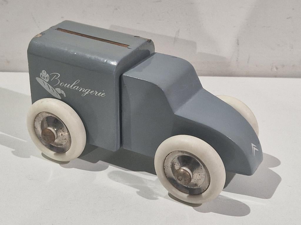 Oud hout frans citroen spaarpot met sleutel,  reclame bakker, Ophalen of Verzenden, Gebruikt, Hout, Vervoermiddel