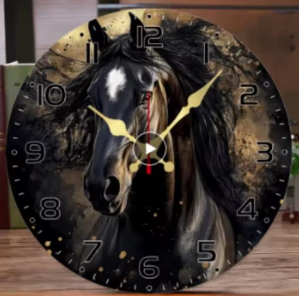 Ronde wandklok van hout Donker Paard (25cm)
