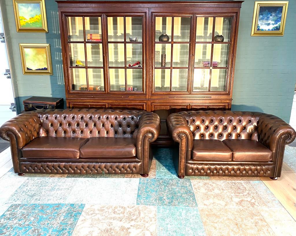 Springvale Chesterfield 3+2 zetels bruin GRATIS GELEVERD, Huis en Inrichting, Ophalen of Verzenden, Leer