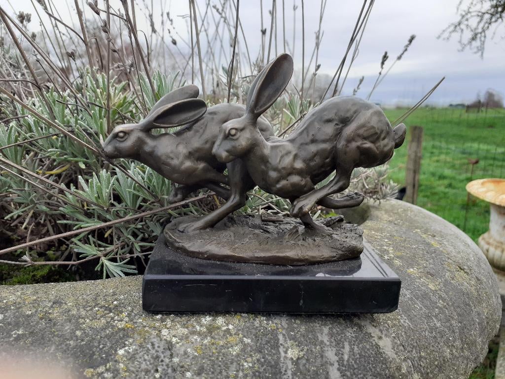 DIER IN BRONS GESIGNEERD (The Hare Race), Ophalen of Verzenden, Brons