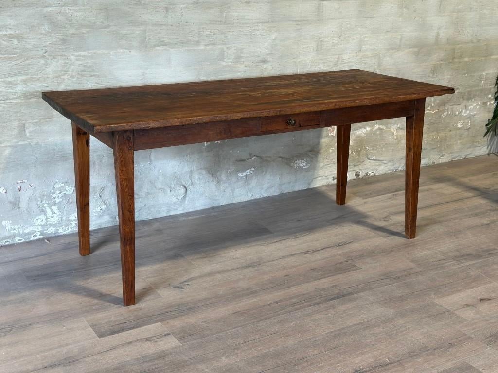 Franse boerentafel met 1 lade - 170 x 74 cm + 75 cm hoog, Eikenhout, Zo goed als nieuw, Vijf personen of meer, Rechthoekig