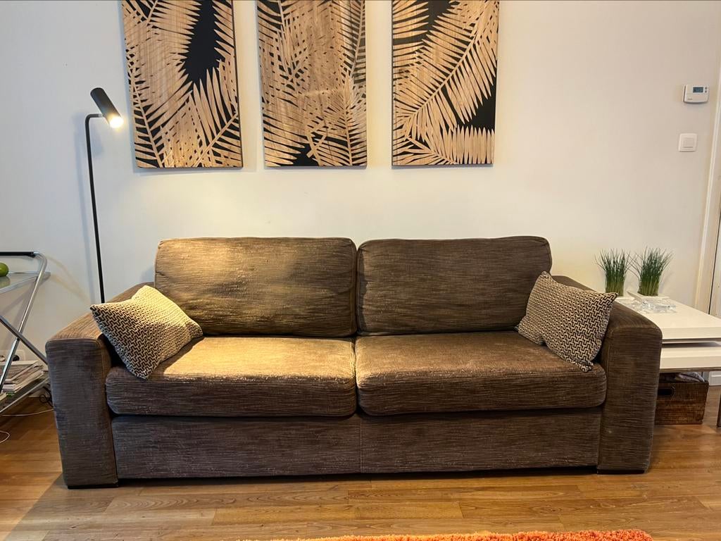 Canapé-lit brun, 3 placas, bon état, Maison & Meubles, Canapés | Salons, 200 à 250 cm, Banc droit, Enlèvement, Utilisé