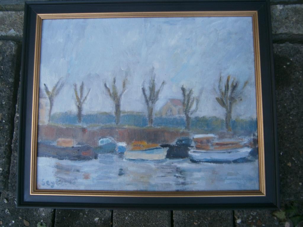 Lyne Seybel: La Seine à Bougival, olieverfschilderij op doek, Antiek en Kunst, Ophalen of Verzenden