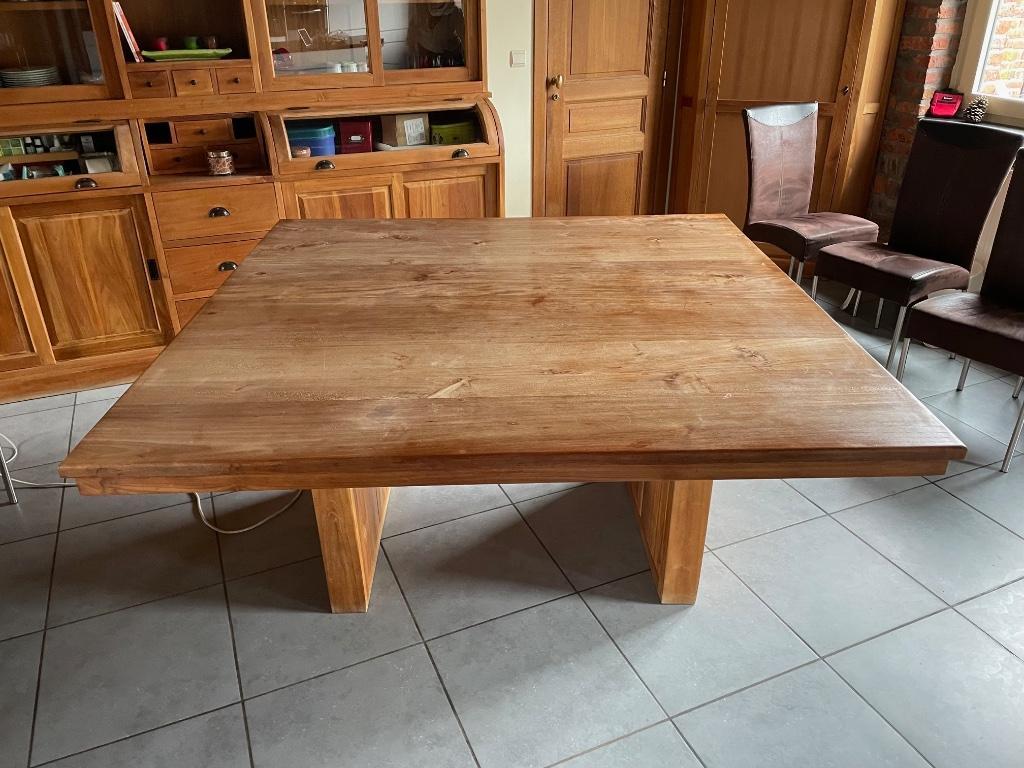 Table carrée en teck, Teck, 150 à 200 cm, Cinq personnes ou plus, 150 à 200 cm
