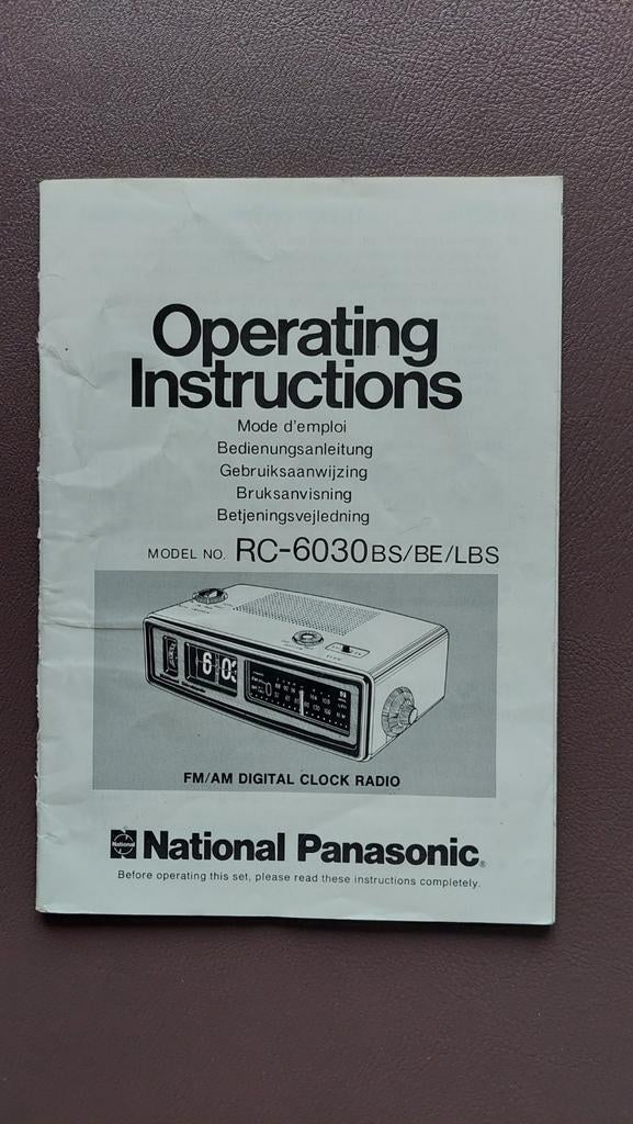 Mode d'emploi radio-réveil vintage Panasonic RC-6030, Enlèvement ou Envoi, Comme neuf