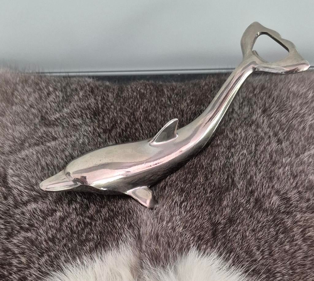 Ouvre-bouteille Dokphin en métal argenté vintage, Enlèvement