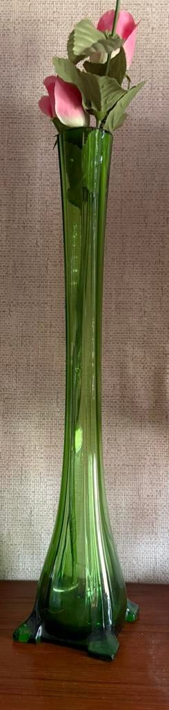 Vintage groene glazen vaas – ca. 40,5 cm – Art Nouveau stijl, Ophalen, Groen, Glas