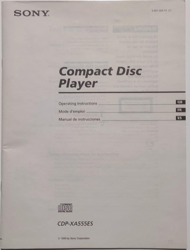 Sony CDP-XA555ES originele gebruikershandleiding, Ophalen of Verzenden, Zo goed als nieuw, Sony