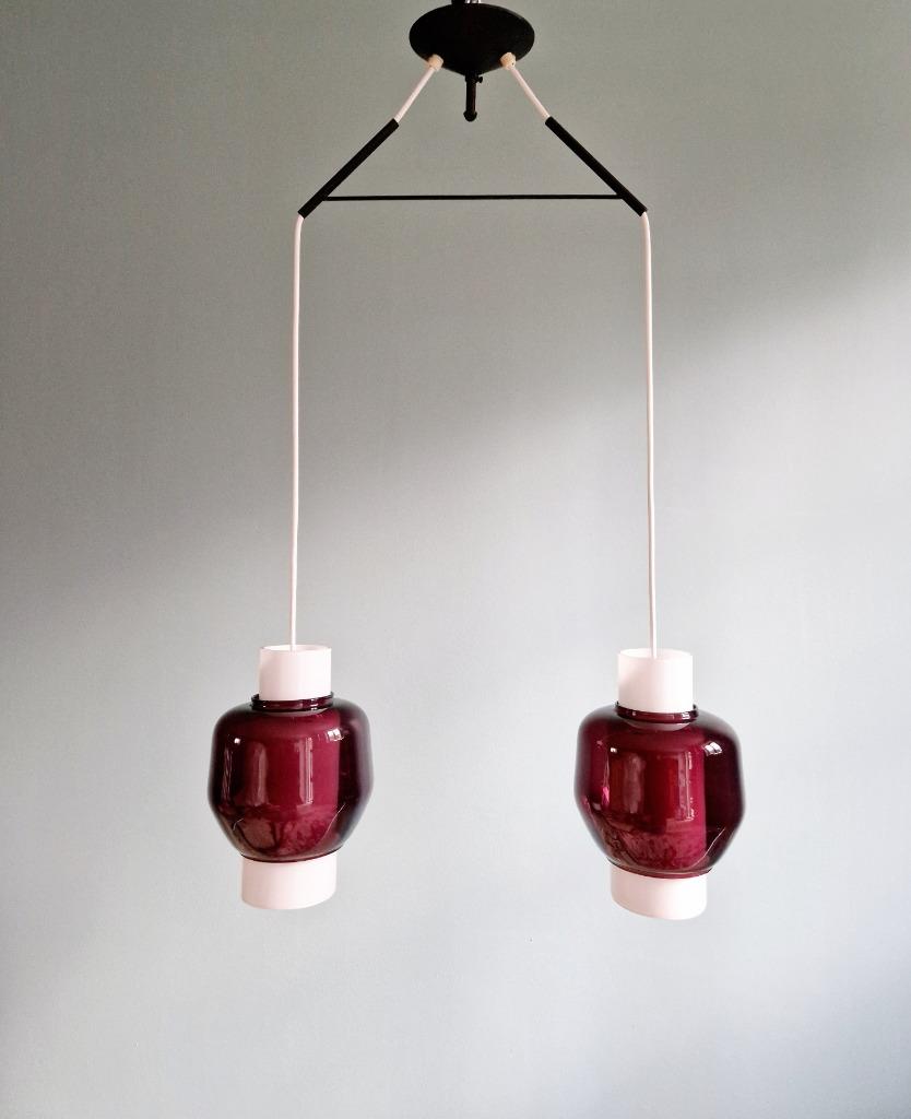 Double suspension scandinave verre améthyste, 1960, Enlèvement ou Envoi
