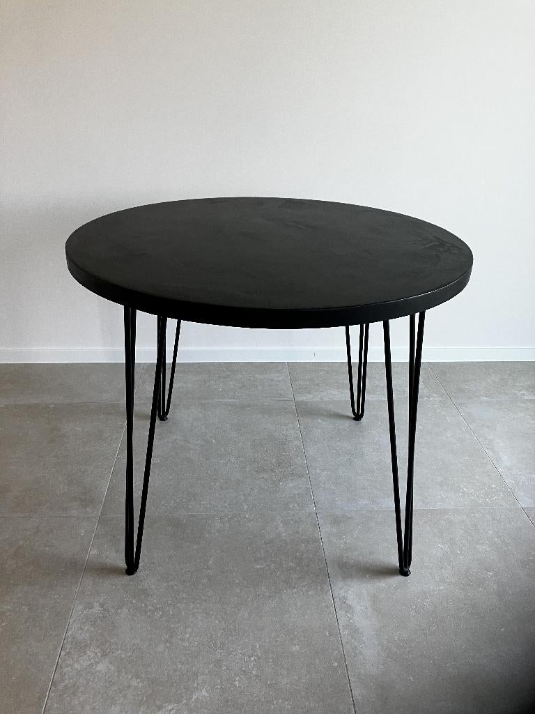 Eettafel Mortex zwart met haarspeldpoot, Ophalen, 50 tot 100 cm, Overige materialen, Rond