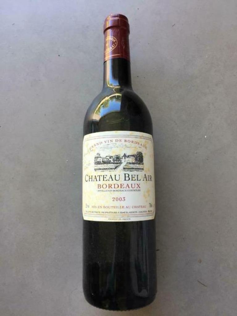 bouteille de vin rouge Bordeaux 2003 Château Bel Air, Verzamelen, Wijnen, Frankrijk, Nieuw, Ophalen of Verzenden, Rode wijn