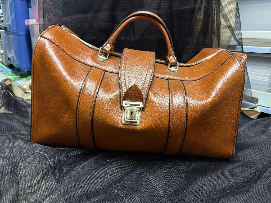 Vintage bruine weekendtas jaren 70 – heel decoratief, Ophalen