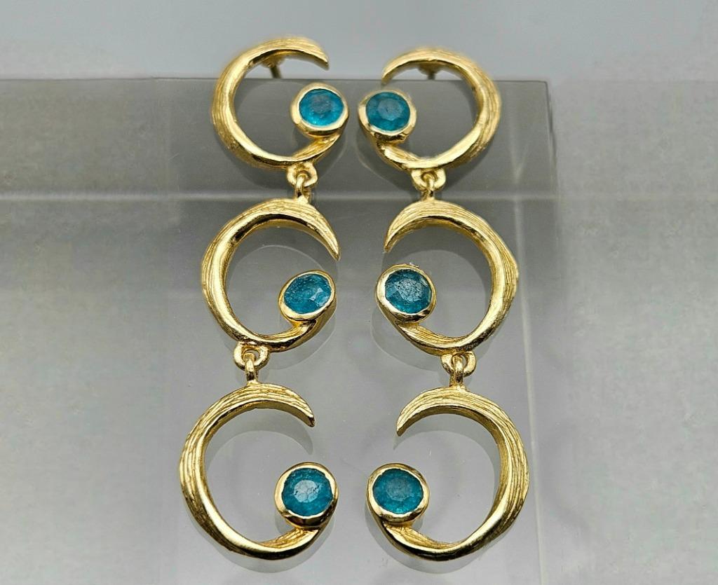 18 Krt goud op zilver oorbellen edelstenen jade. 2024/540, Blauw, Nieuw, Ophalen of Verzenden, Met edelsteen