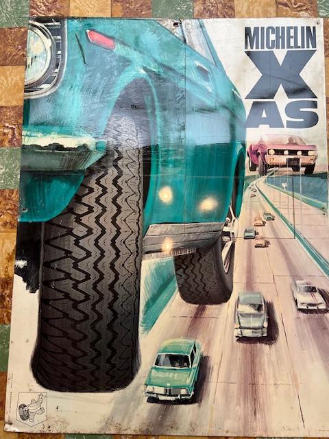 Panneau publicitaire vintage en tôle de pneus Michelin, Enlèvement