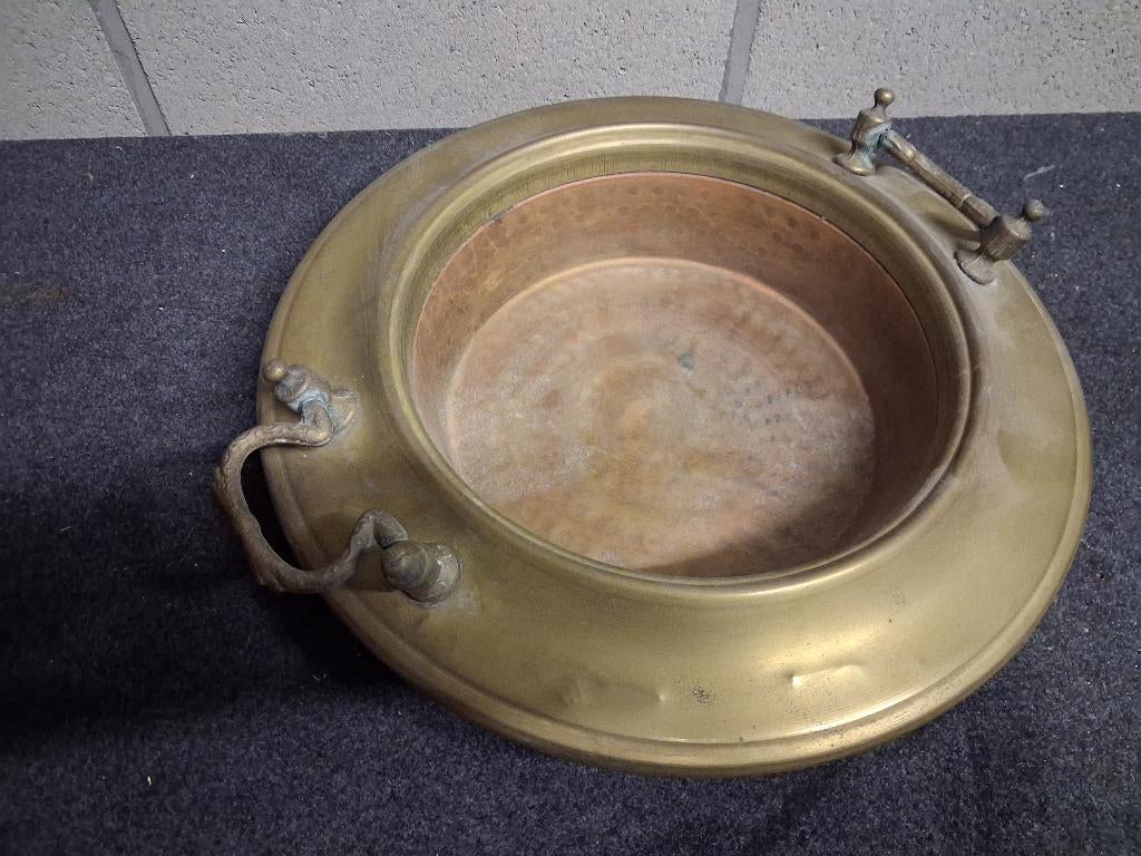 Vintage , Koperen schaal Brassero rond, Enlèvement ou Envoi