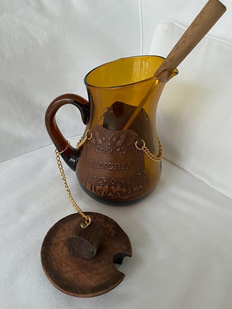 Authentieke vintage sangria kruik met houten deksel + lepel, Ophalen of Verzenden