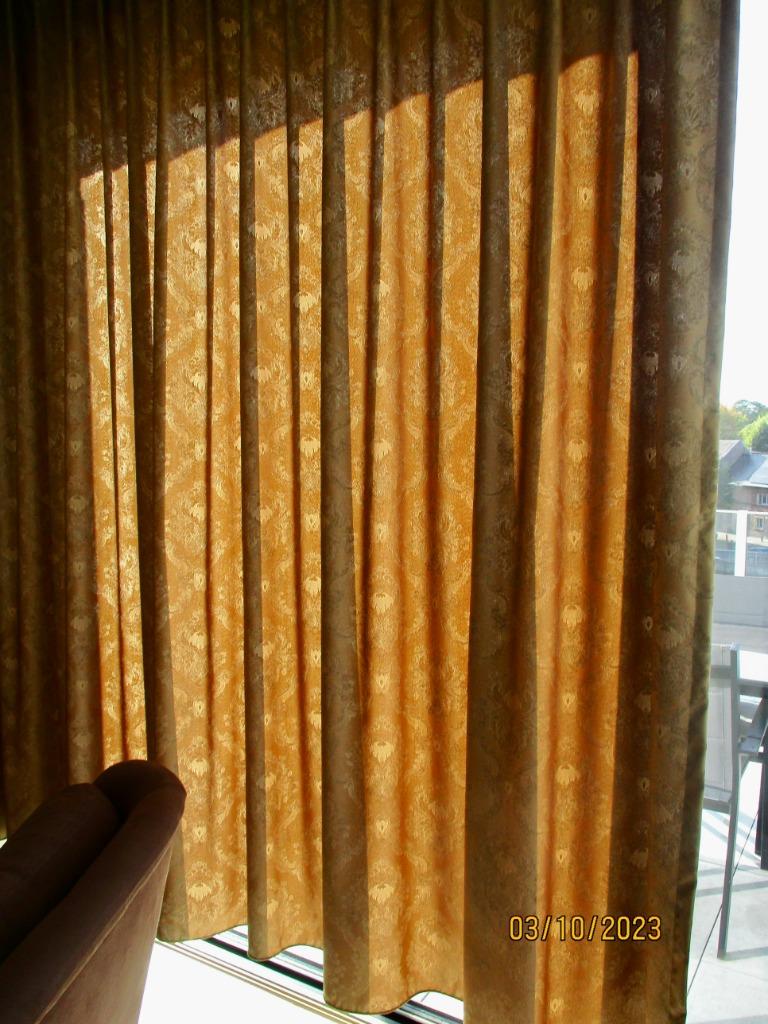 Overgordijnen (draperies) bruin met motief, Enlèvement, Comme neuf, Brun