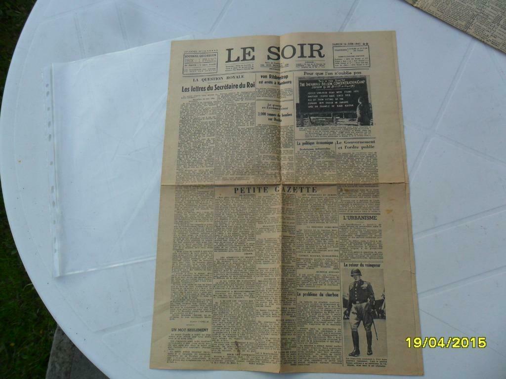 Journal Le Soir  1945, Enlèvement ou Envoi, Utilisé, Journal