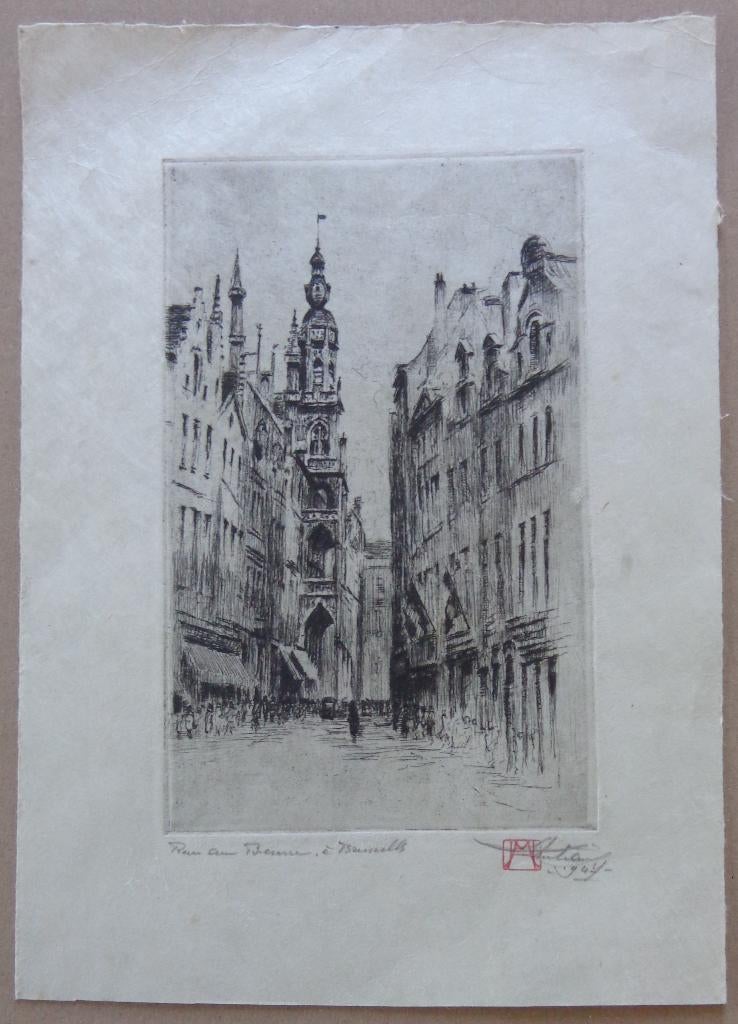 HENRI MORTIAUX / RUE A BRUXELLES / ZW-W ETS / 28x20cm / SIG, Enlèvement ou Envoi