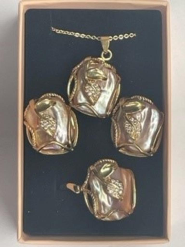 Parure pendentif/bague/clous d'oreilles perle d'eau douce sa, Enlèvement, Neuf