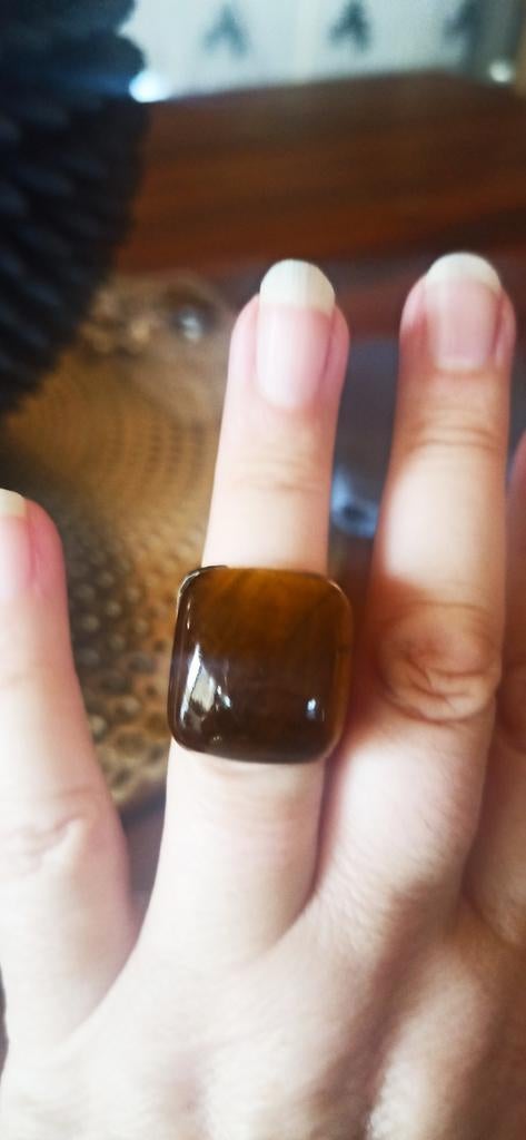 Bague argent œil de tigre vintage, Enlèvement ou Envoi, Argent, Argent