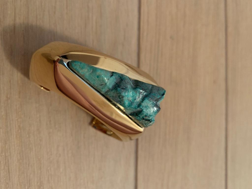 Bracelet machete Chloe avec pierre turquoise, Ophalen of Verzenden, Zo goed als nieuw, Goud