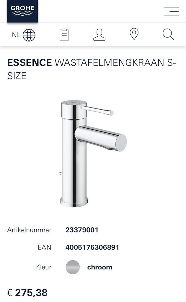 Robinet de lavabo Grohe Essence New S chromé, Maison & Meubles, Enlèvement ou Envoi, Neuf