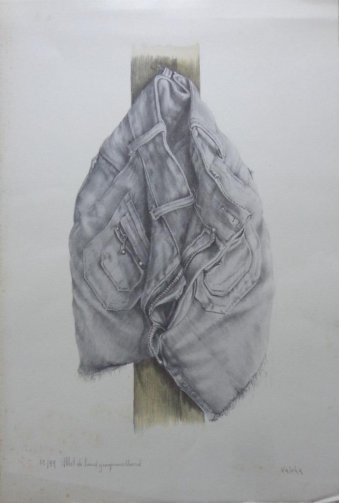 PETRUS VALCKX / JEANSSHORT / ZW-W LITHO + AQUAREL / 56x38cm, Ophalen of Verzenden